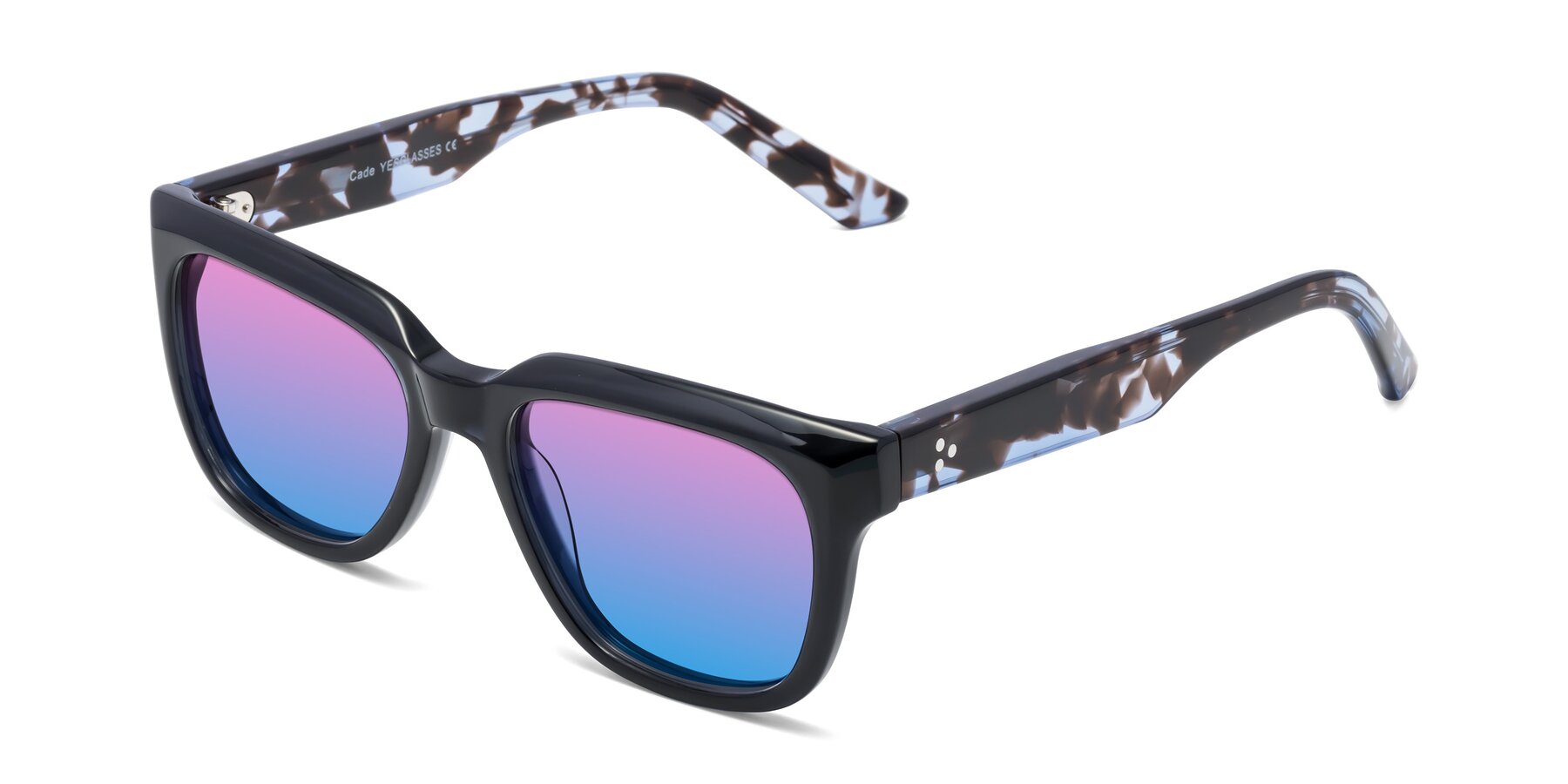 Angle of Cade in Dark Blue-Tortoise with Pink / Blue Gradient Lenses