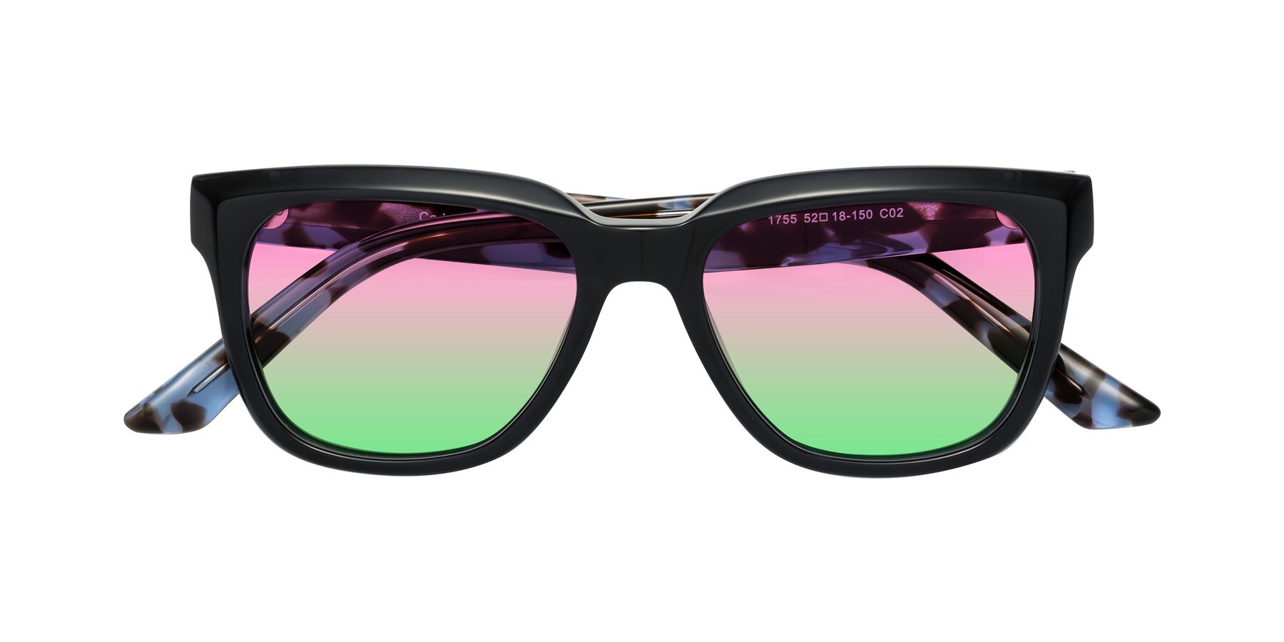Folded Front of Cade in Dark Blue-Tortoise with Pink / Green Gradient Lenses
