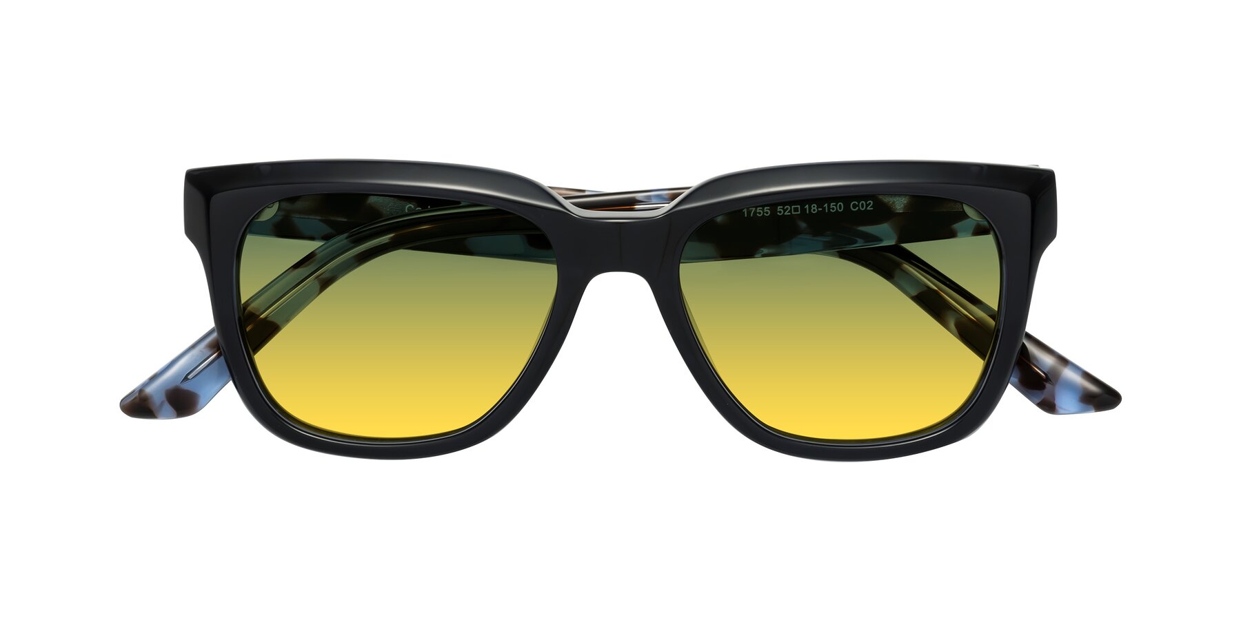 Folded Front of Cade in Dark Blue-Tortoise with Green / Yellow Gradient Lenses