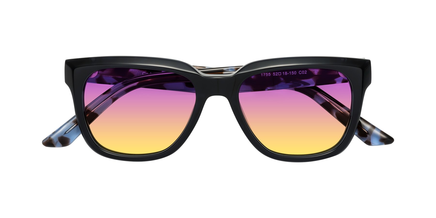 Folded Front of Cade in Dark Blue-Tortoise with Purple / Yellow Gradient Lenses