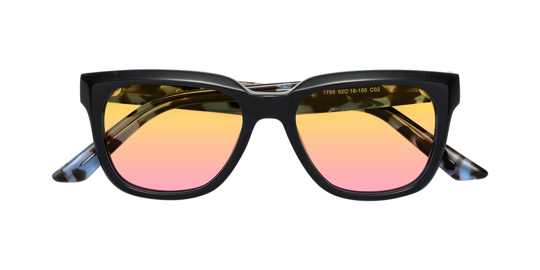 Folded Front of Cade in Dark Blue-Tortoise with Yellow / Pink Gradient Lenses