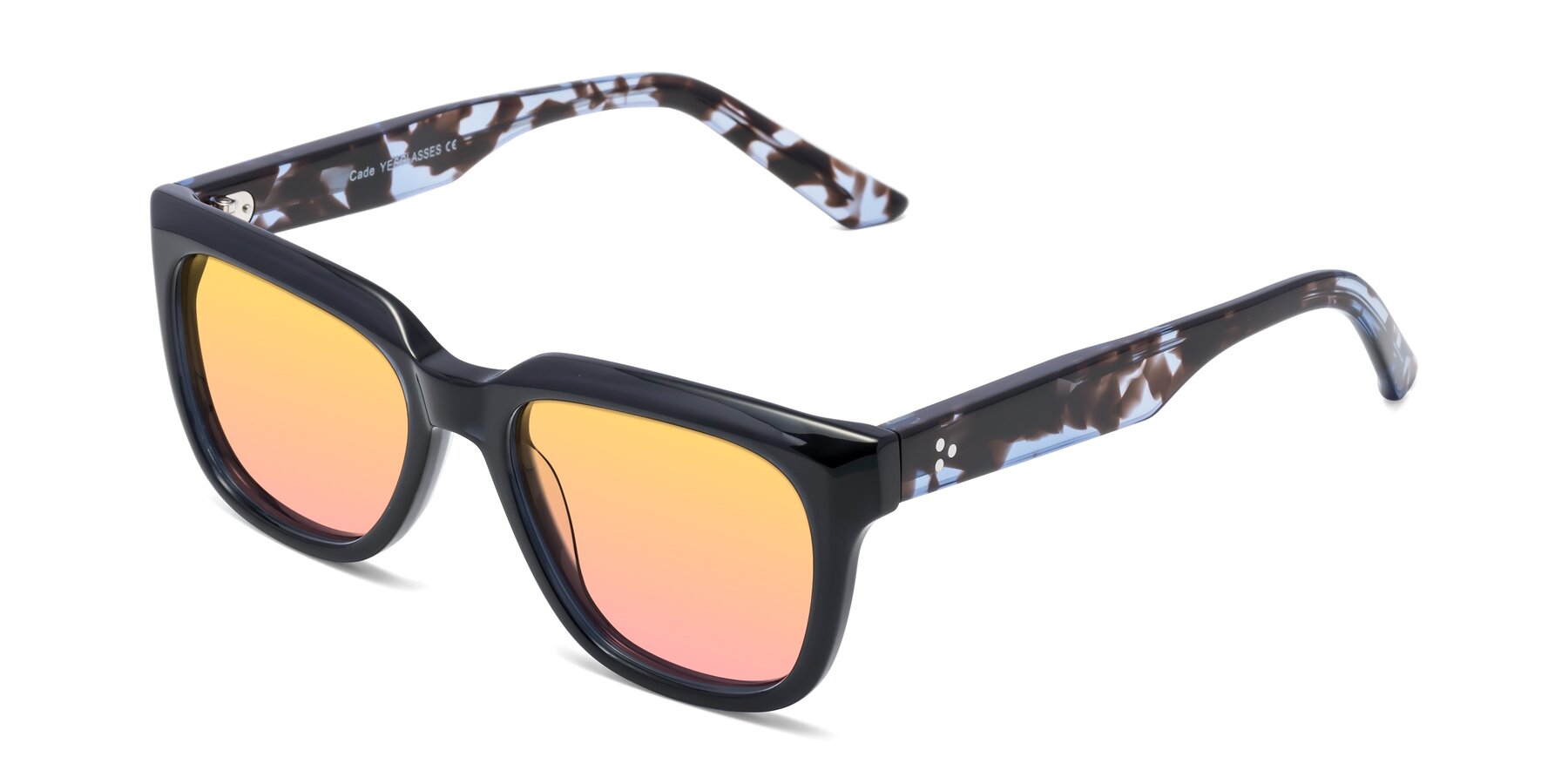 Angle of Cade in Dark Blue-Tortoise with Yellow / Pink Gradient Lenses