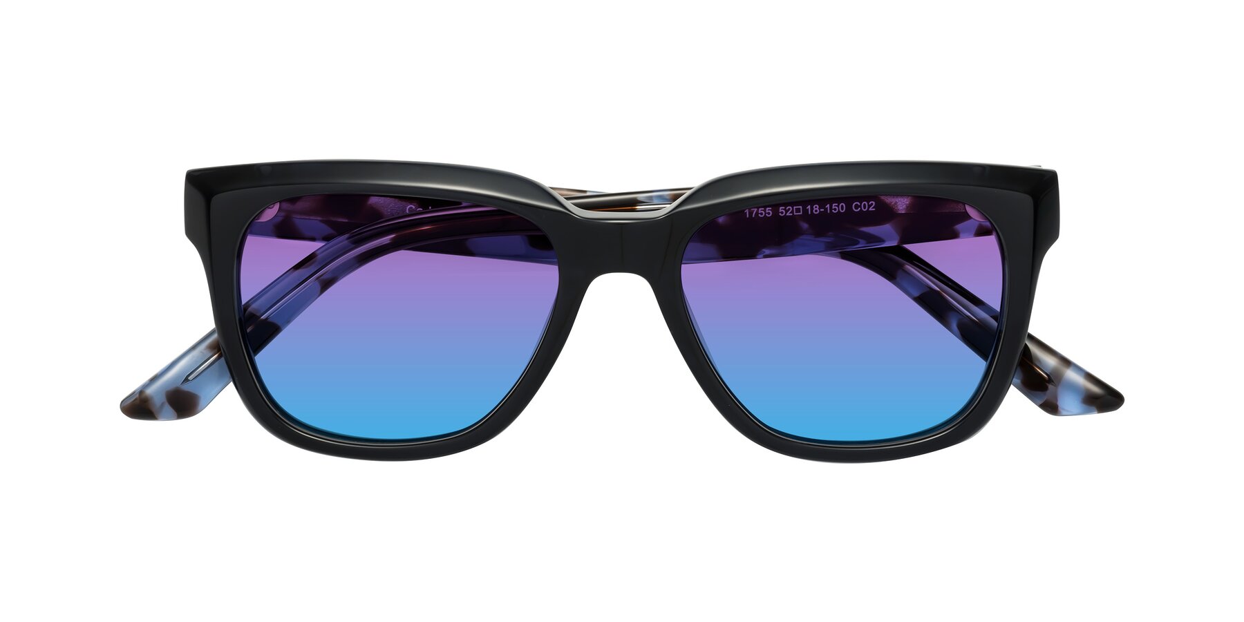 Folded Front of Cade in Dark Blue-Tortoise with Purple / Blue Gradient Lenses