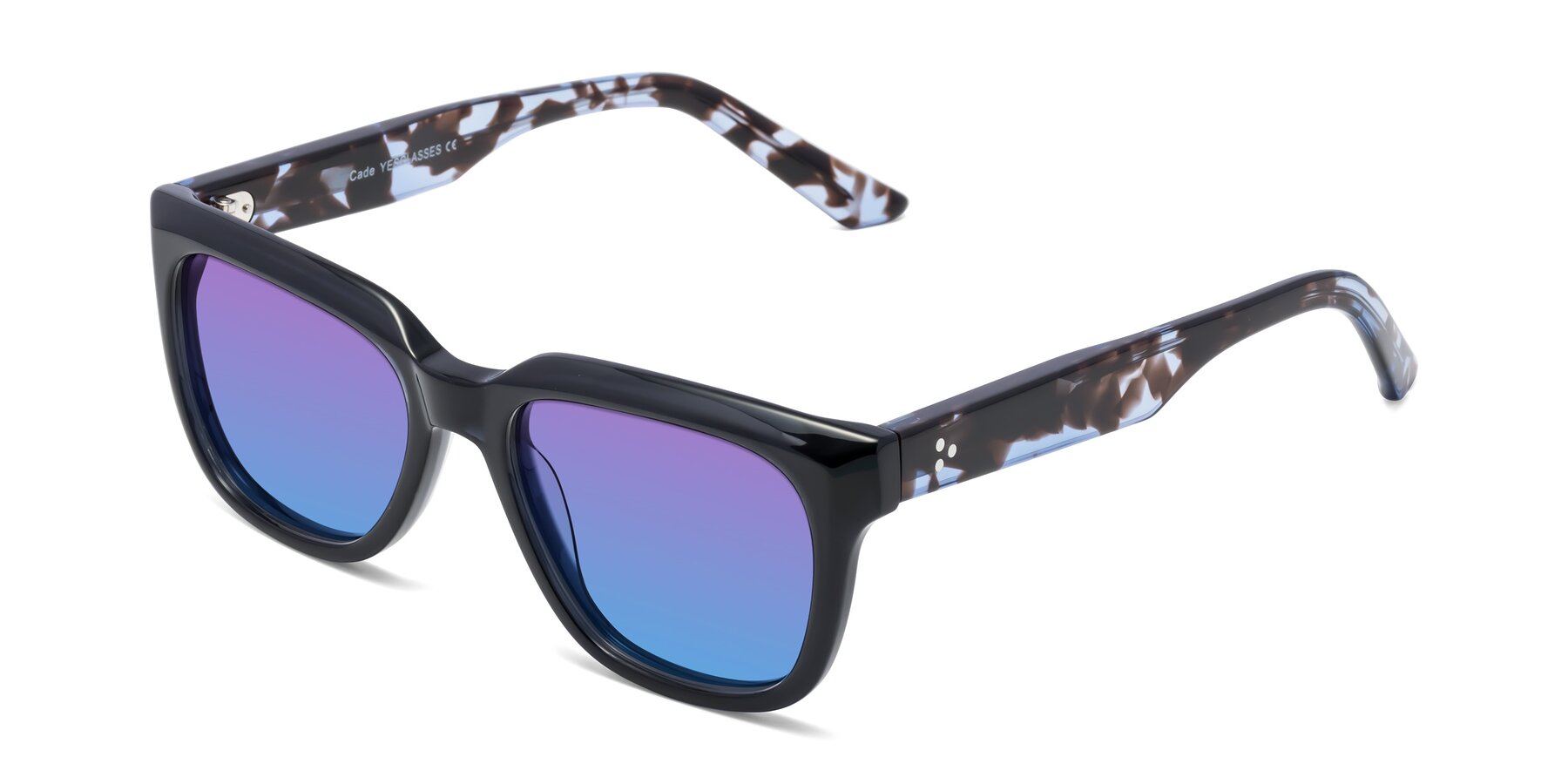 Angle of Cade in Dark Blue-Tortoise with Purple / Blue Gradient Lenses