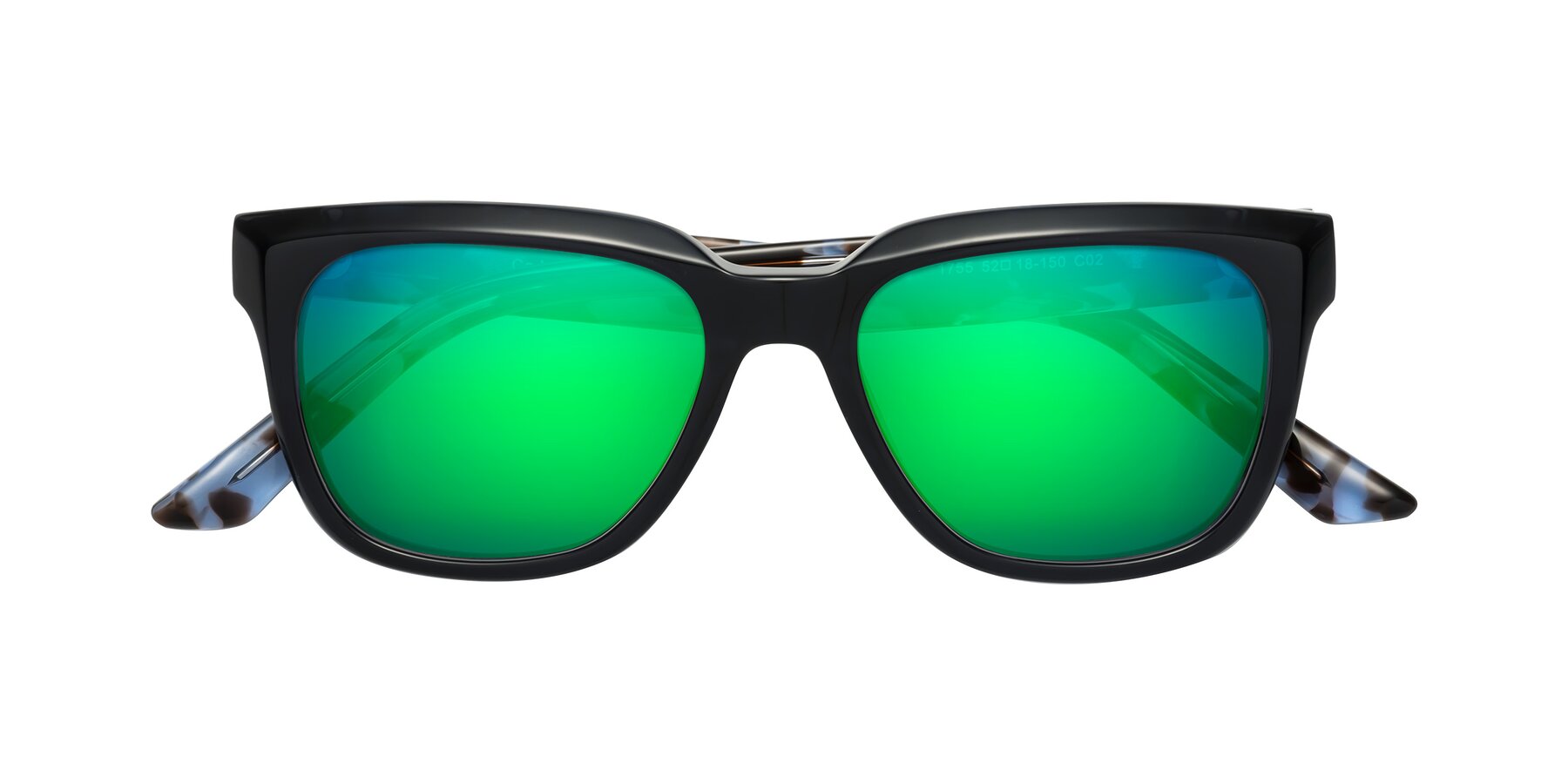 Folded Front of Cade in Dark Blue-Tortoise with Green Mirrored Lenses