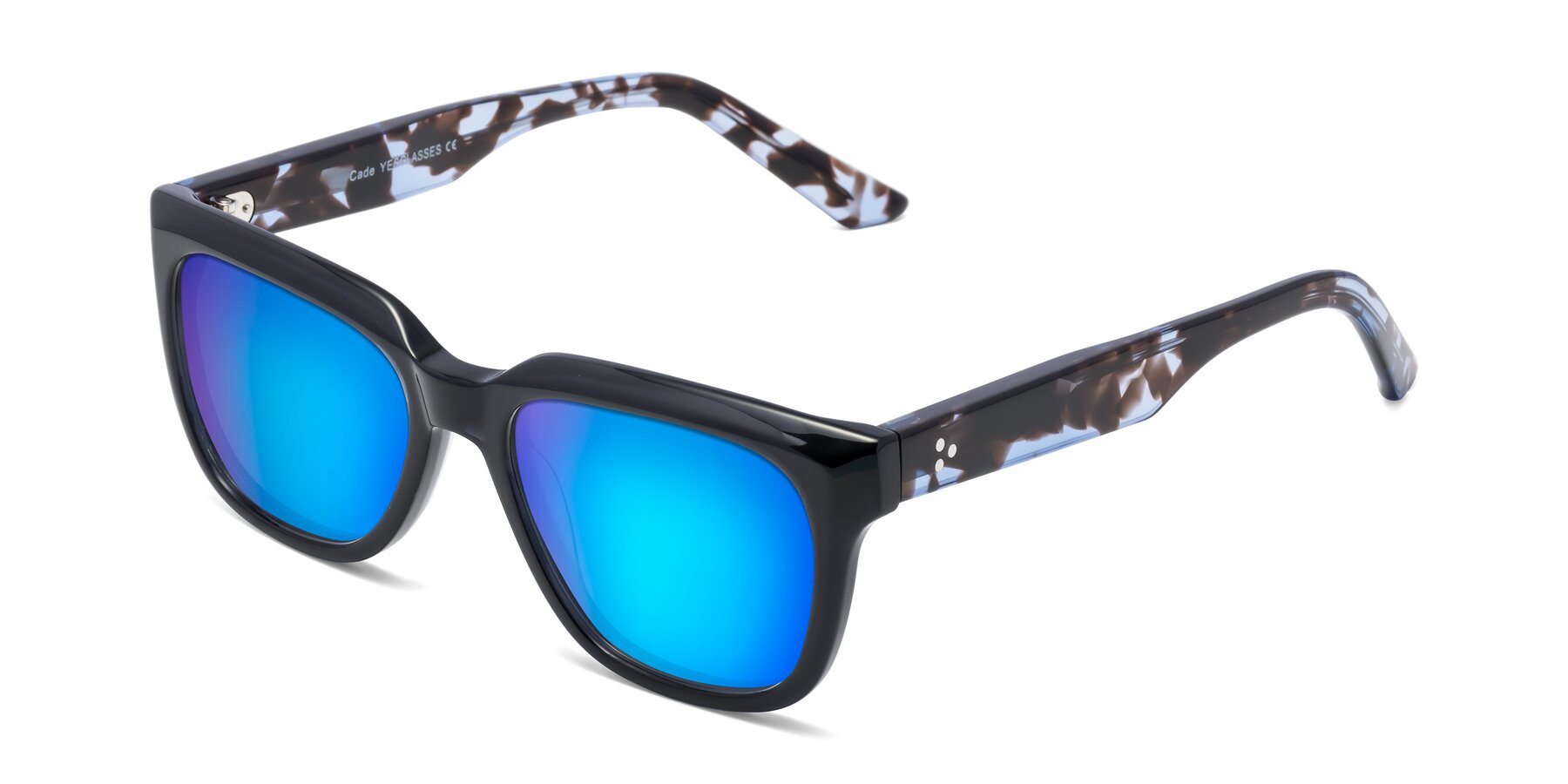 Angle of Cade in Dark Blue-Tortoise with Blue Mirrored Lenses