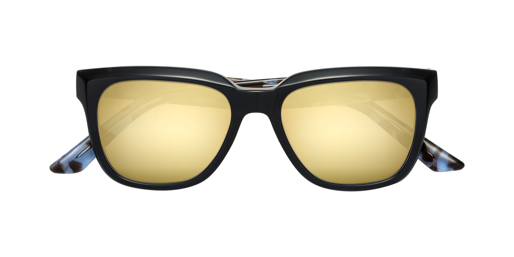 Folded Front of Cade in Dark Blue-Tortoise with Gold Mirrored Lenses