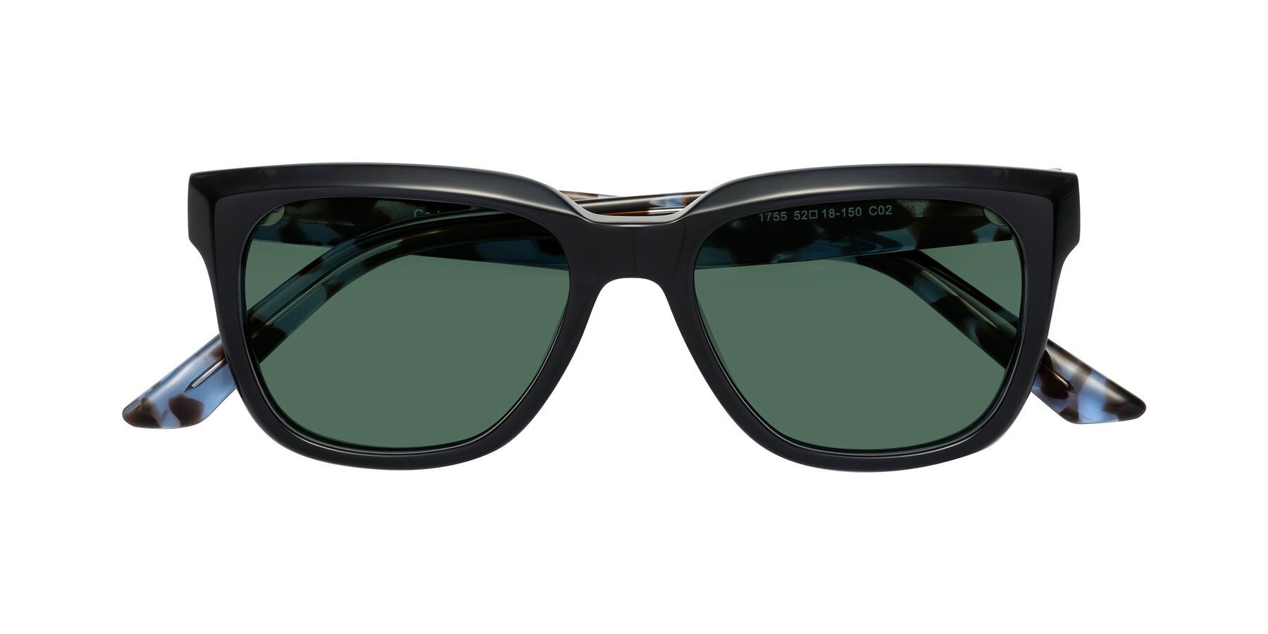 Folded Front of Cade in Dark Blue-Tortoise with Green Polarized Lenses