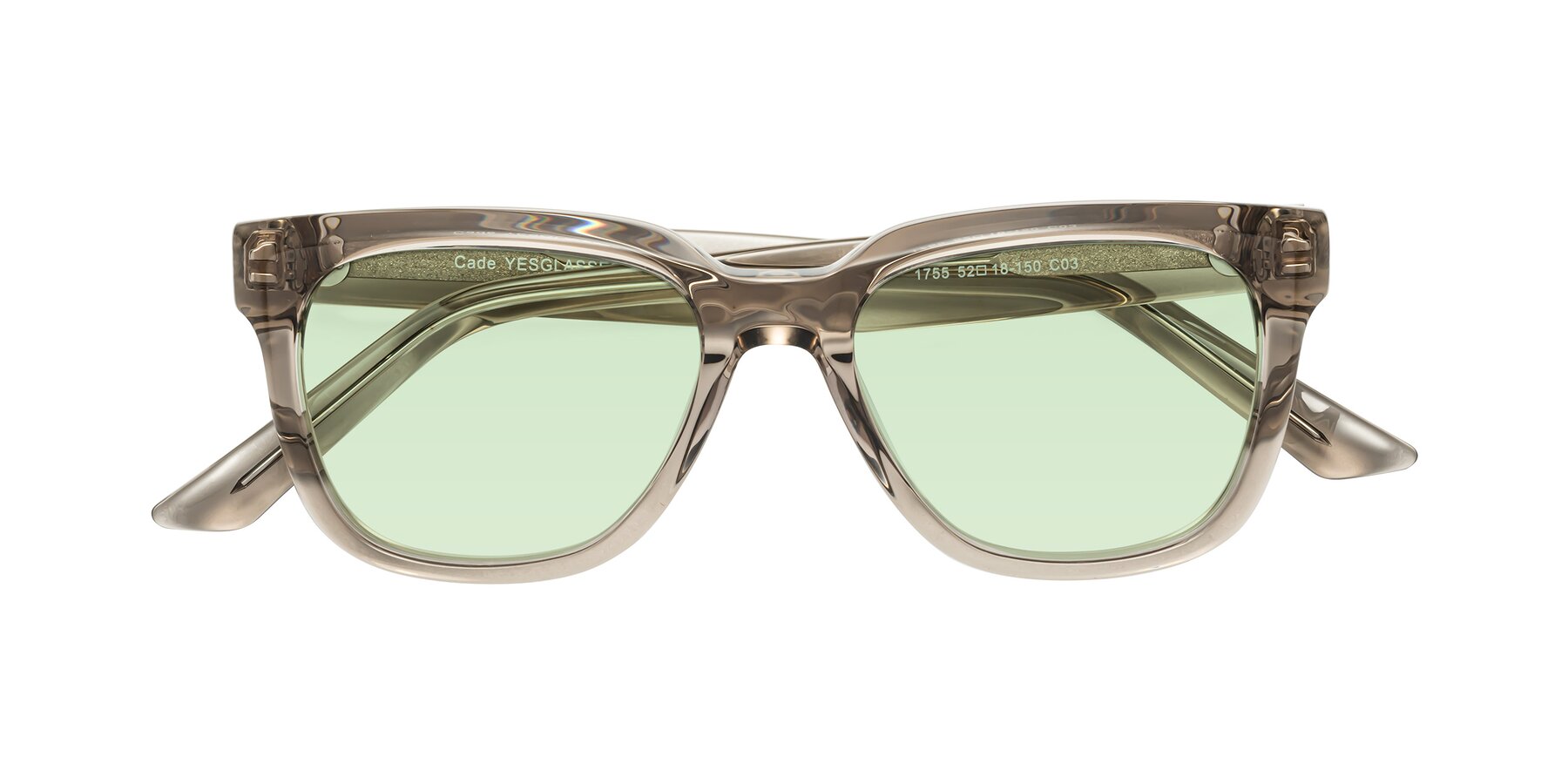 Folded Front of Cade in Champagne with Light Green Tinted Lenses