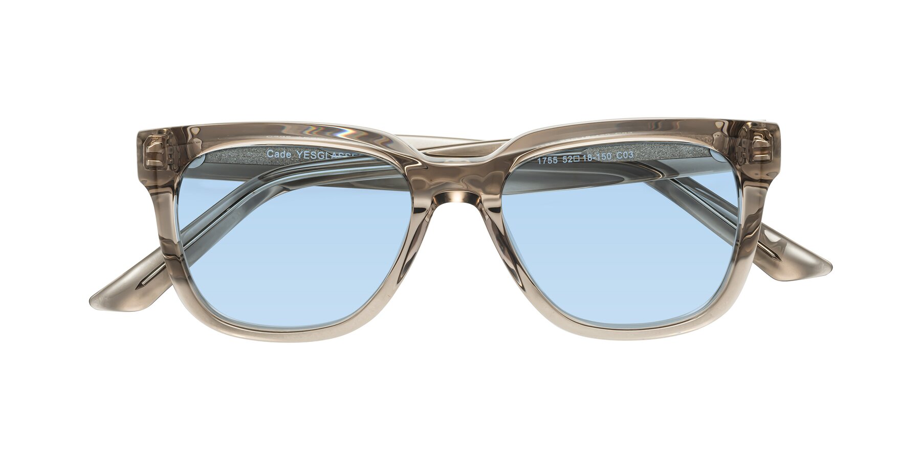 Folded Front of Cade in Champagne with Light Blue Tinted Lenses