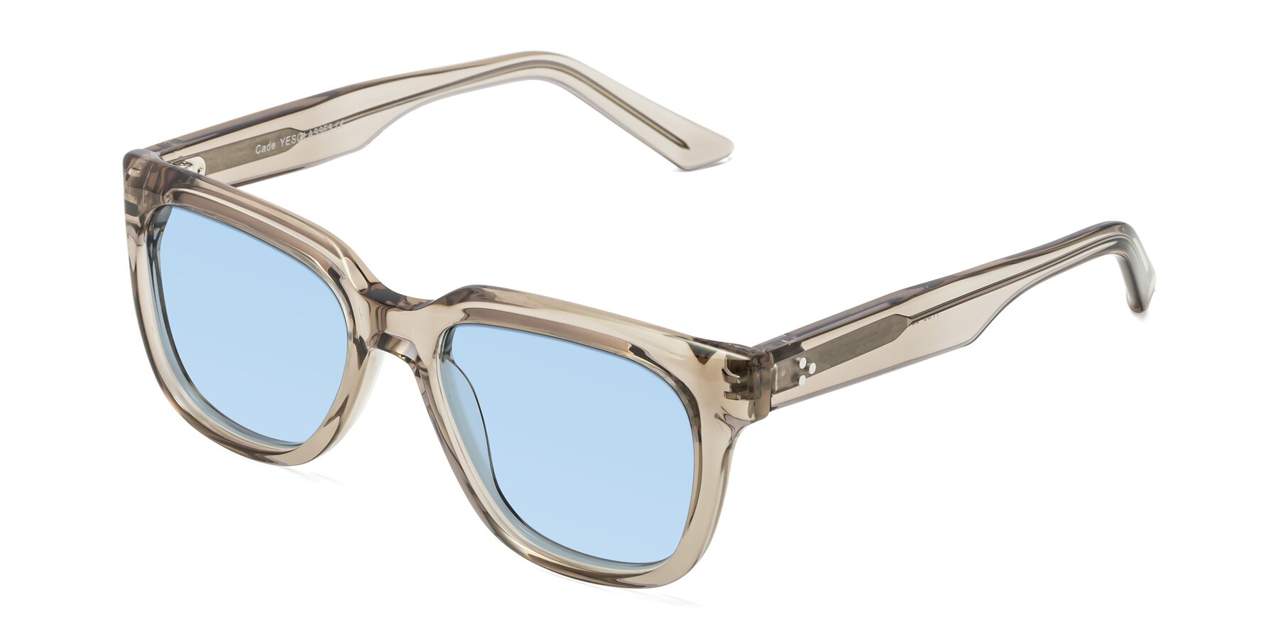 Angle of Cade in Champagne with Light Blue Tinted Lenses