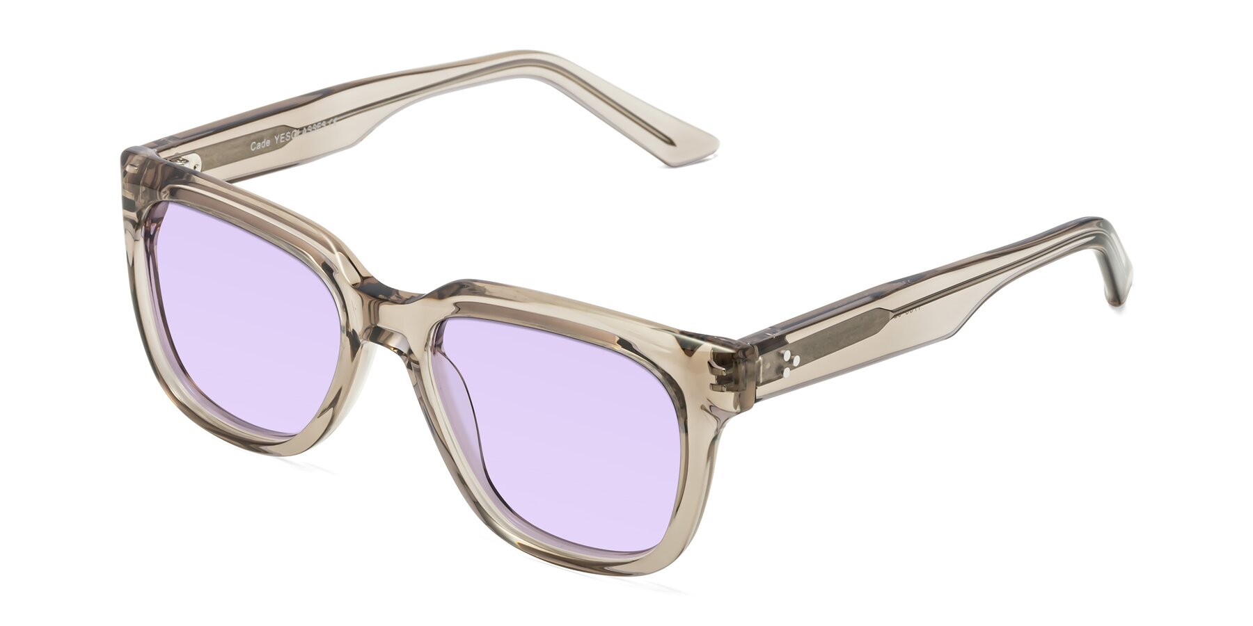 Angle of Cade in Champagne with Light Purple Tinted Lenses