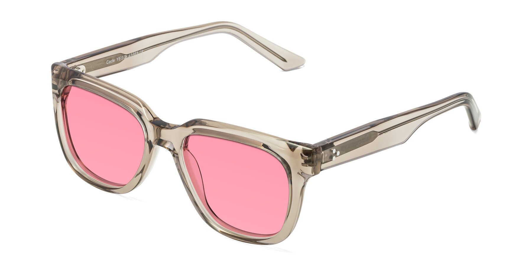 Angle of Cade in Champagne with Pink Tinted Lenses