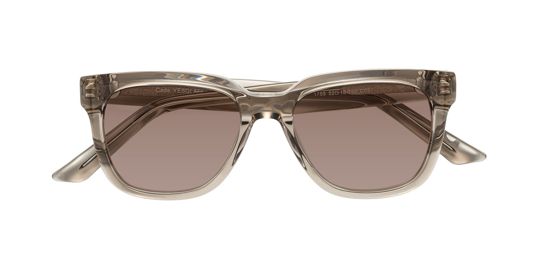 Folded Front of Cade in Champagne with Medium Brown Tinted Lenses