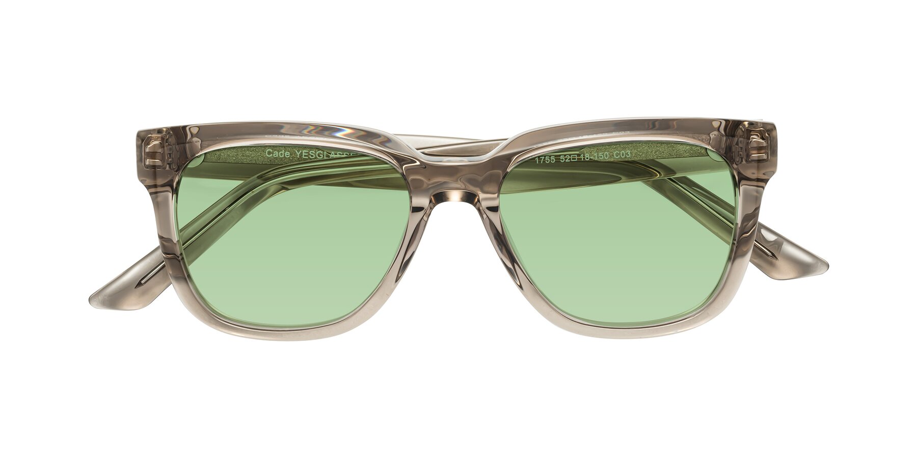 Folded Front of Cade in Champagne with Medium Green Tinted Lenses