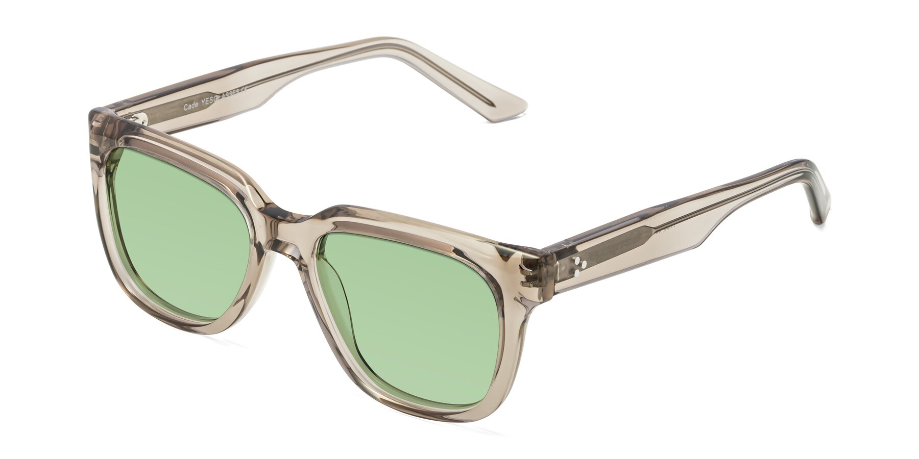 Angle of Cade in Champagne with Medium Green Tinted Lenses