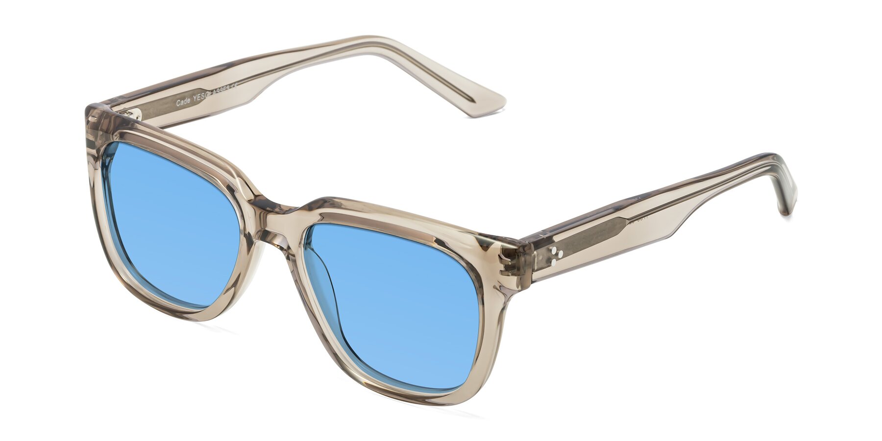 Angle of Cade in Champagne with Medium Blue Tinted Lenses
