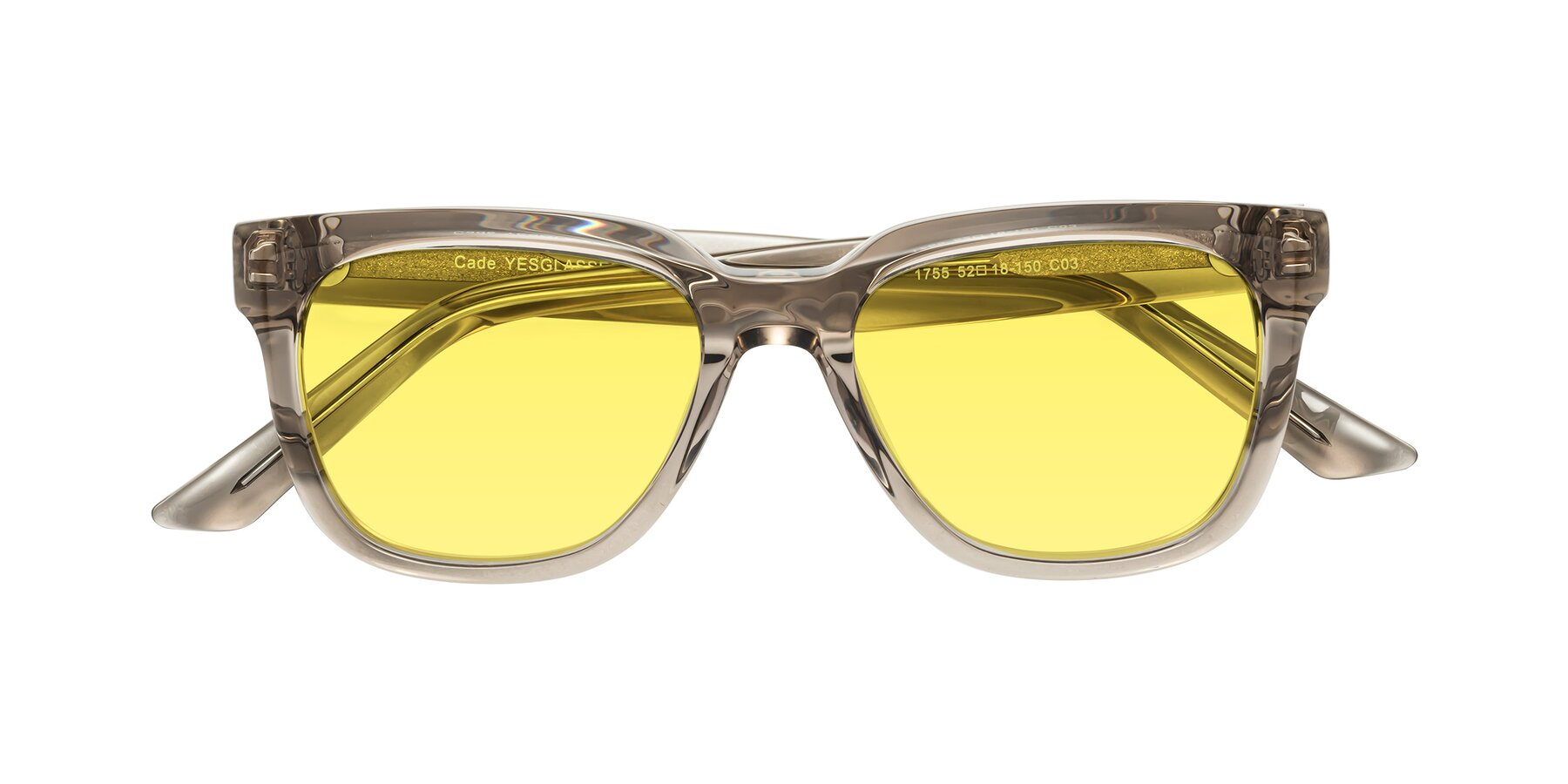 Folded Front of Cade in Champagne with Medium Yellow Tinted Lenses