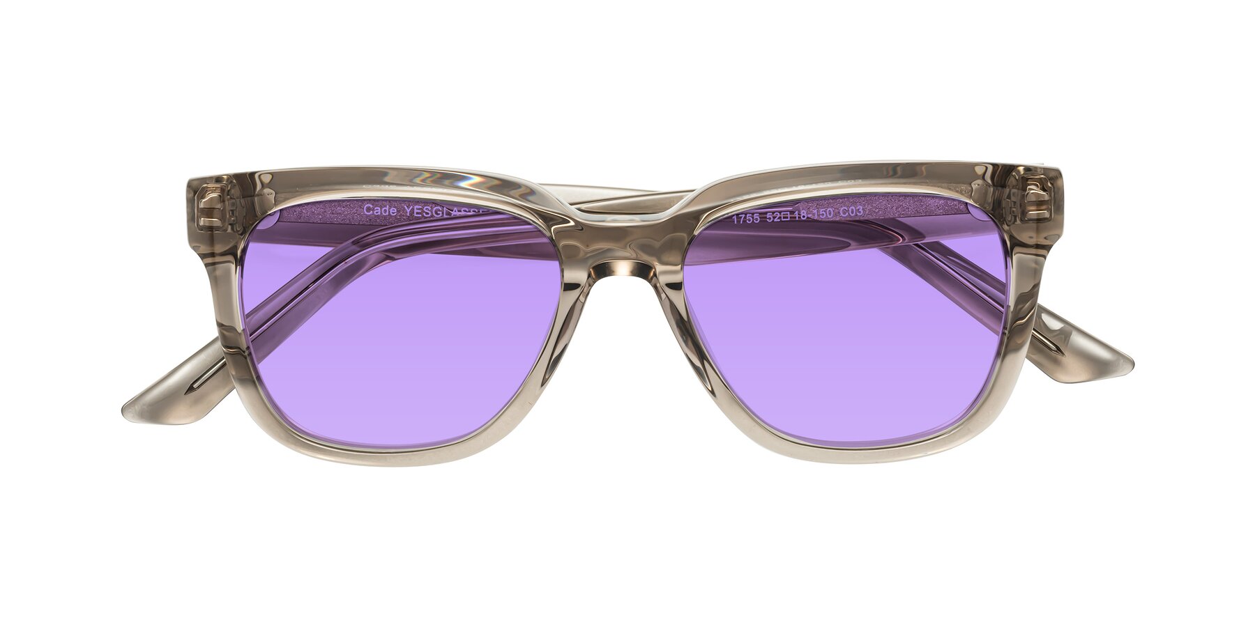 Folded Front of Cade in Champagne with Medium Purple Tinted Lenses