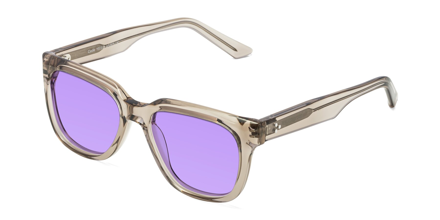 Angle of Cade in Champagne with Medium Purple Tinted Lenses