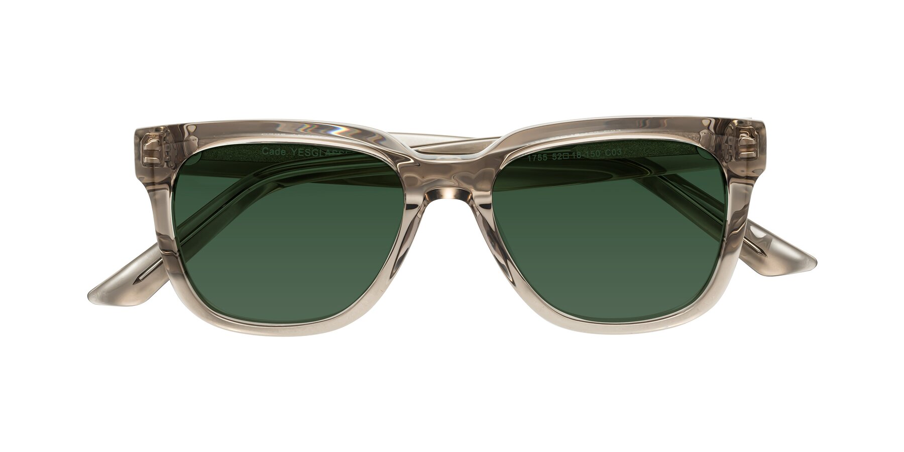 Folded Front of Cade in Champagne with Green Tinted Lenses