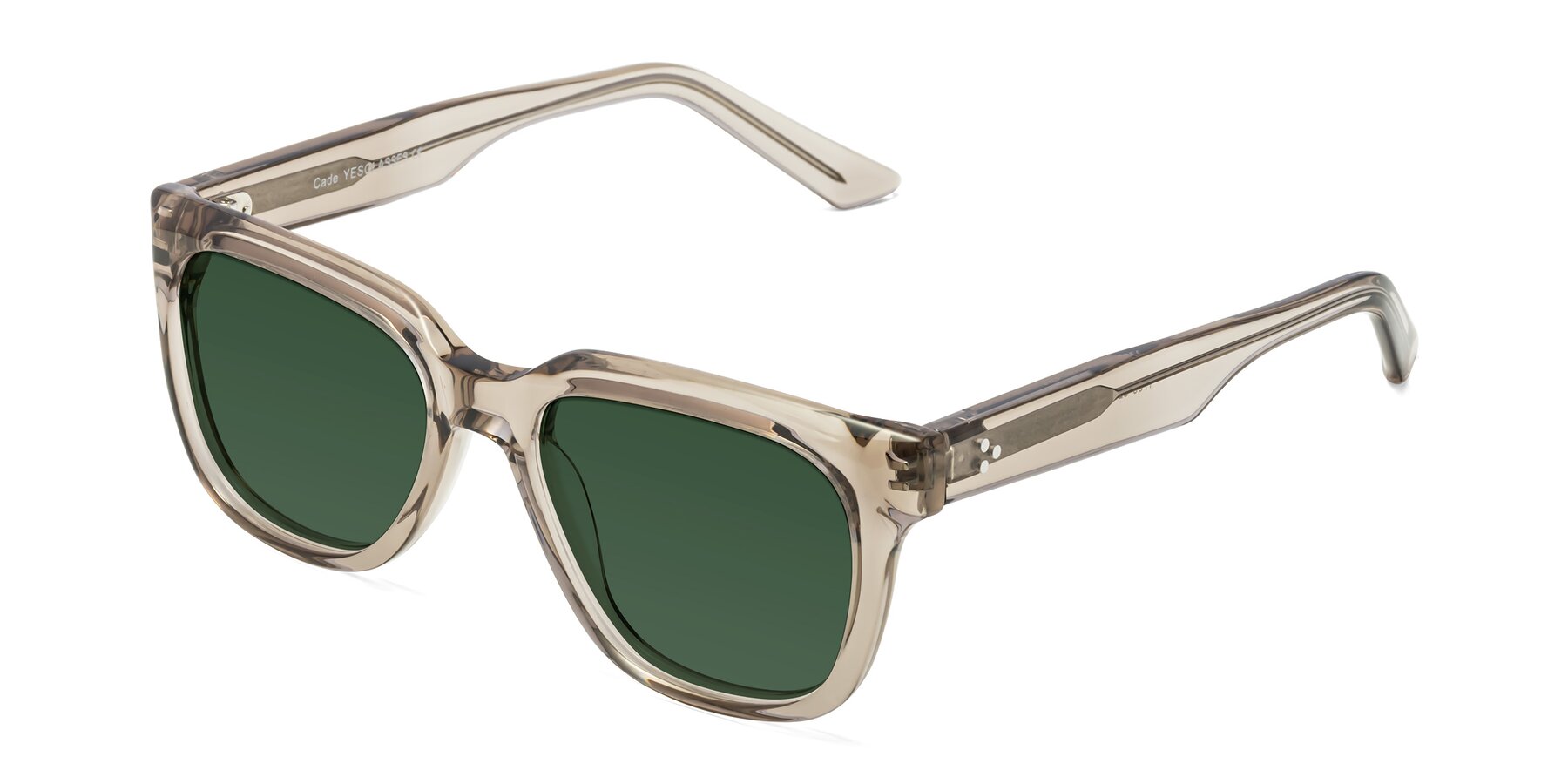 Angle of Cade in Champagne with Green Tinted Lenses