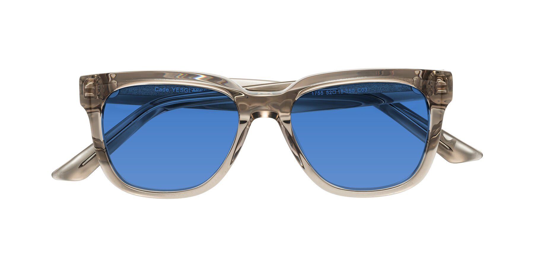 Folded Front of Cade in Champagne with Blue Tinted Lenses