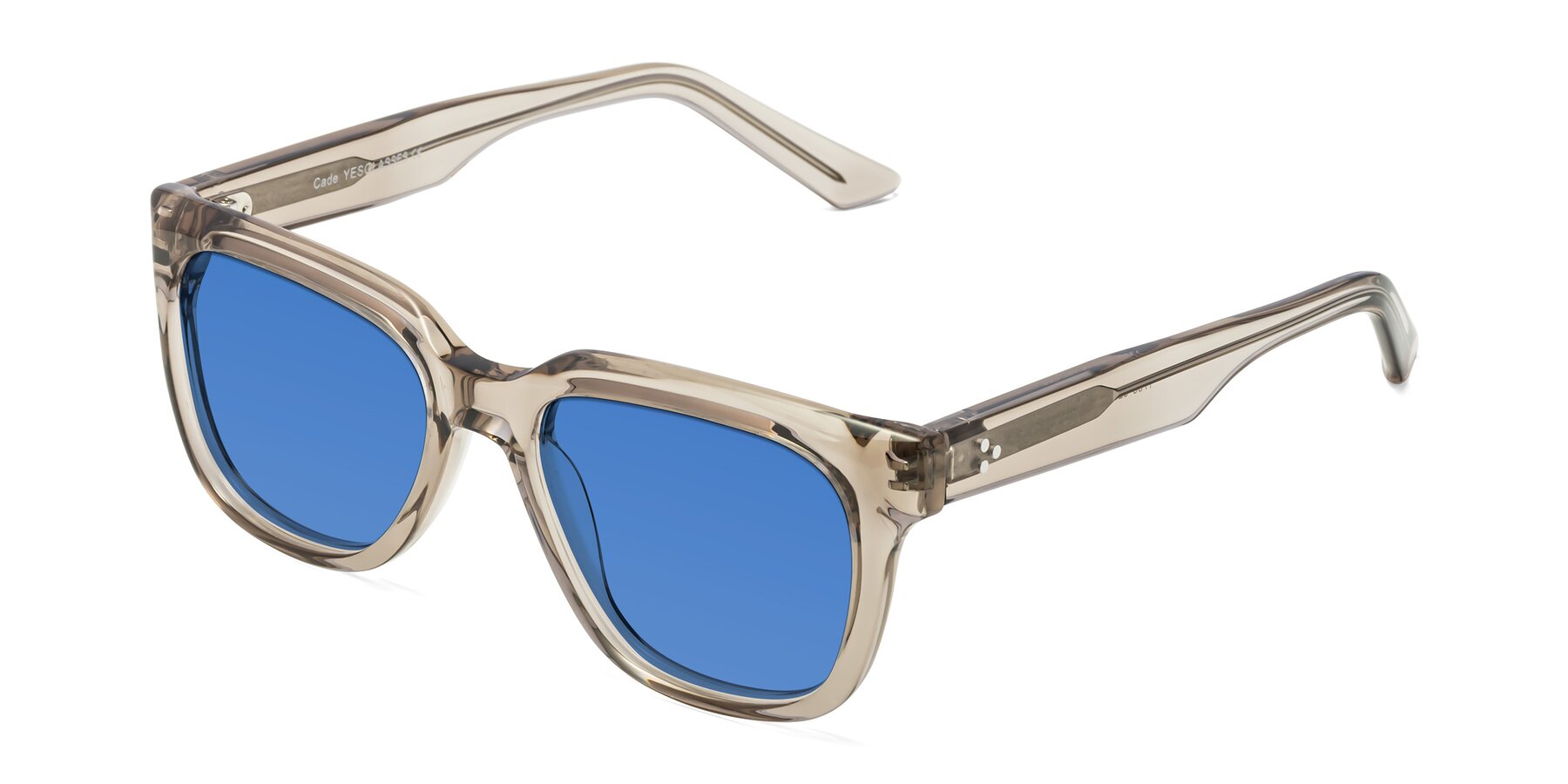 Angle of Cade in Champagne with Blue Tinted Lenses