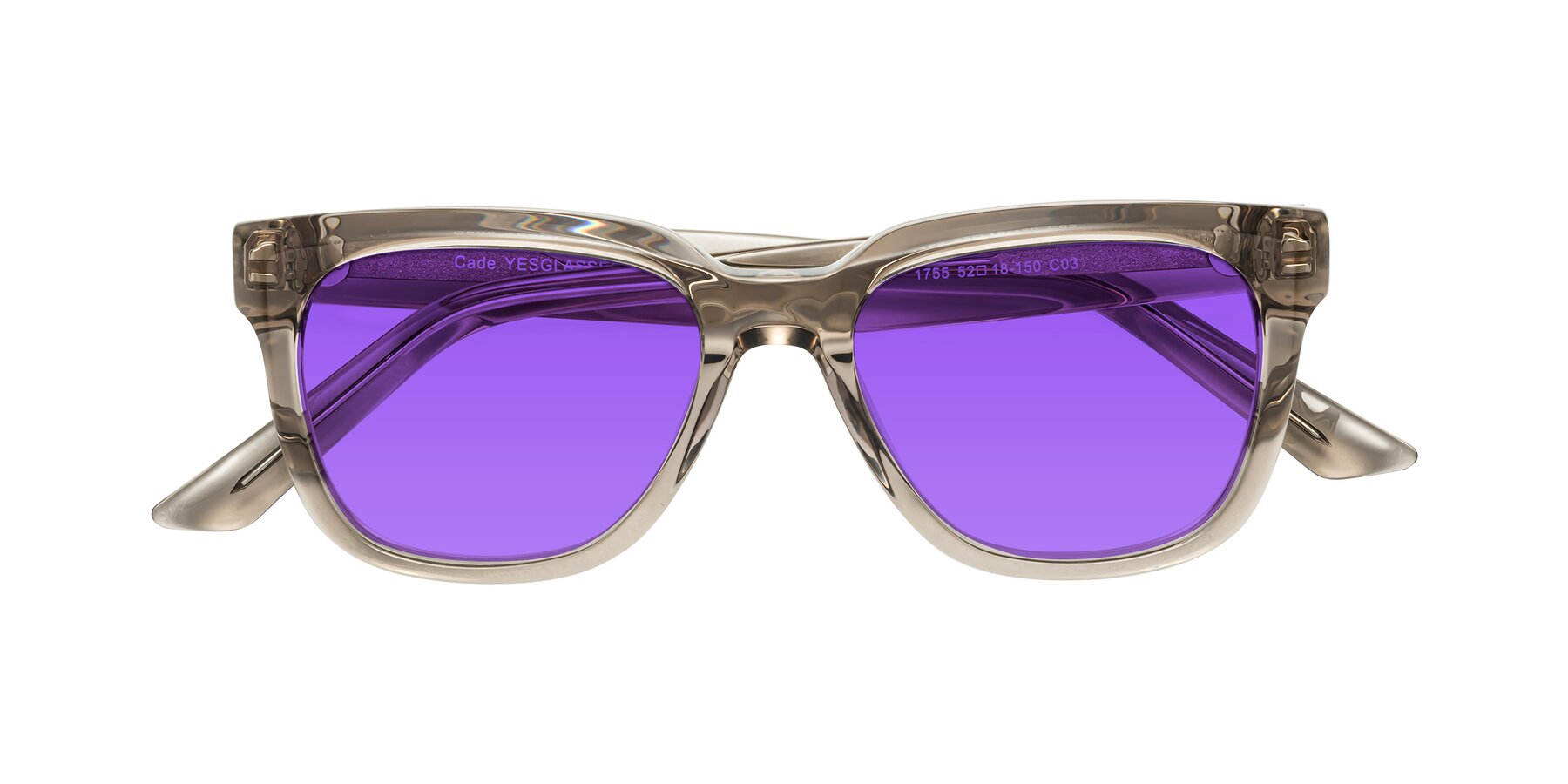 Folded Front of Cade in Champagne with Purple Tinted Lenses