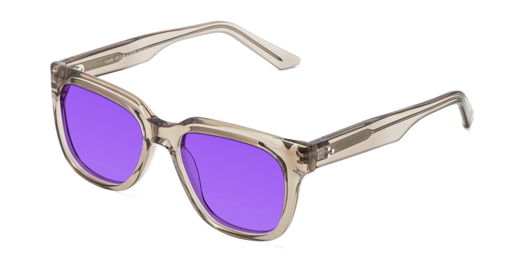 Angle of Cade in Champagne with Purple Tinted Lenses