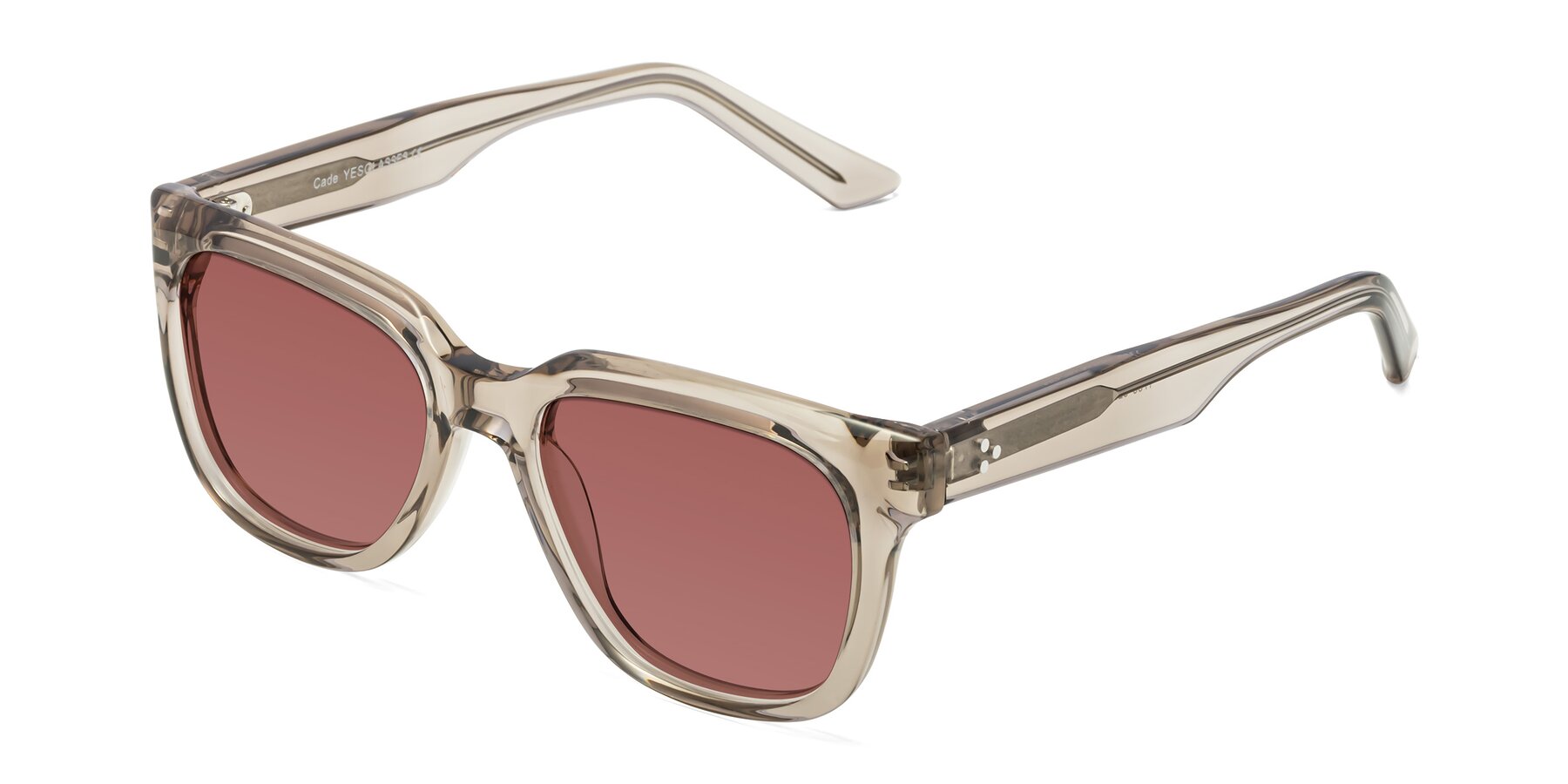 Angle of Cade in Champagne with Garnet Tinted Lenses