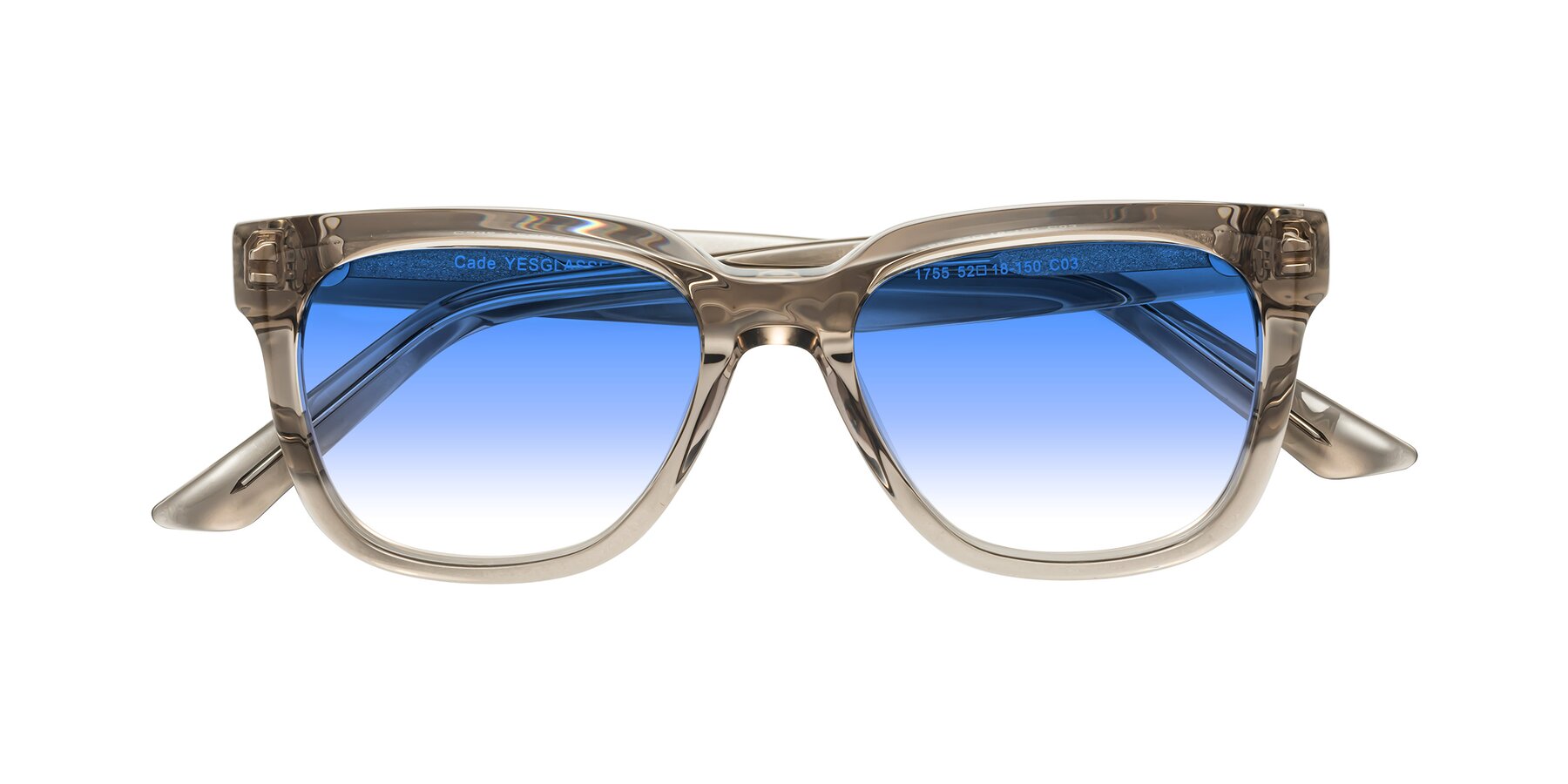 Folded Front of Cade in Champagne with Blue Gradient Lenses