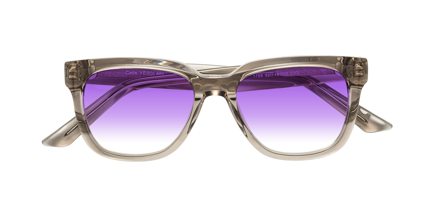 Folded Front of Cade in Champagne with Purple Gradient Lenses