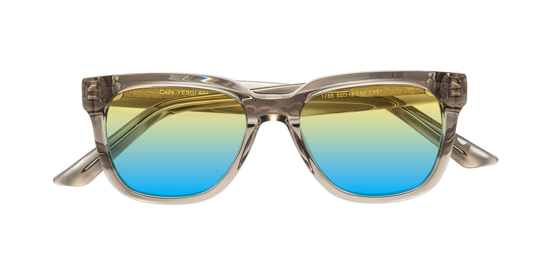 Folded Front of Cade in Champagne with Yellow / Blue Gradient Lenses