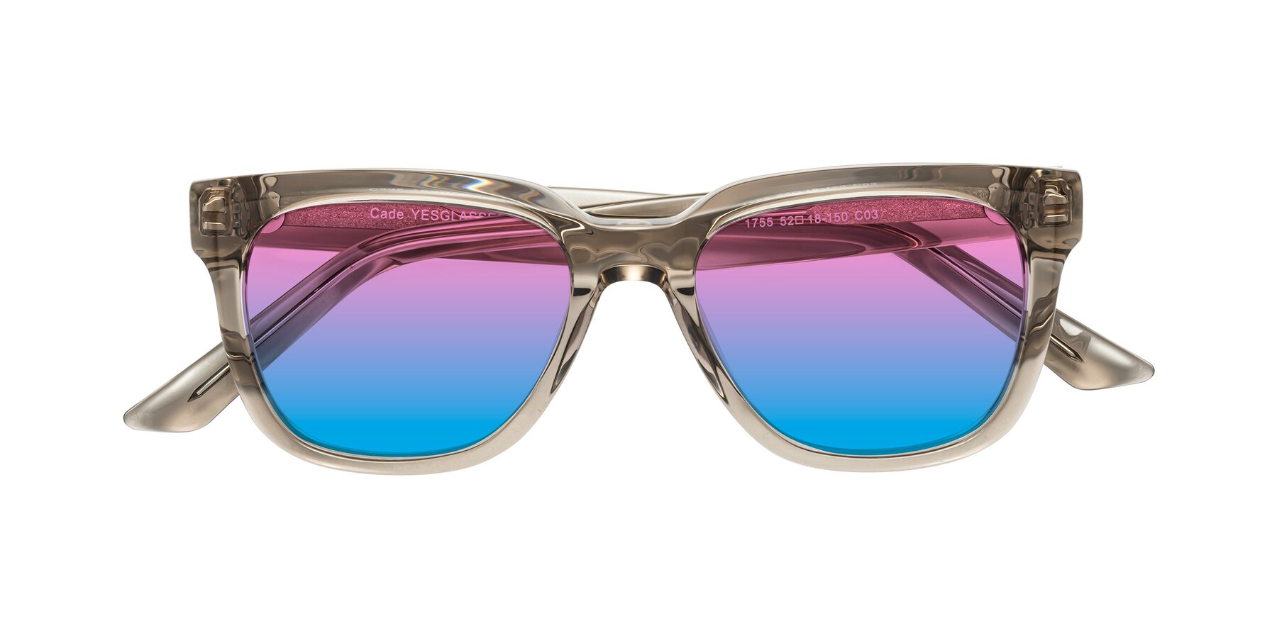 Folded Front of Cade in Champagne with Pink / Blue Gradient Lenses
