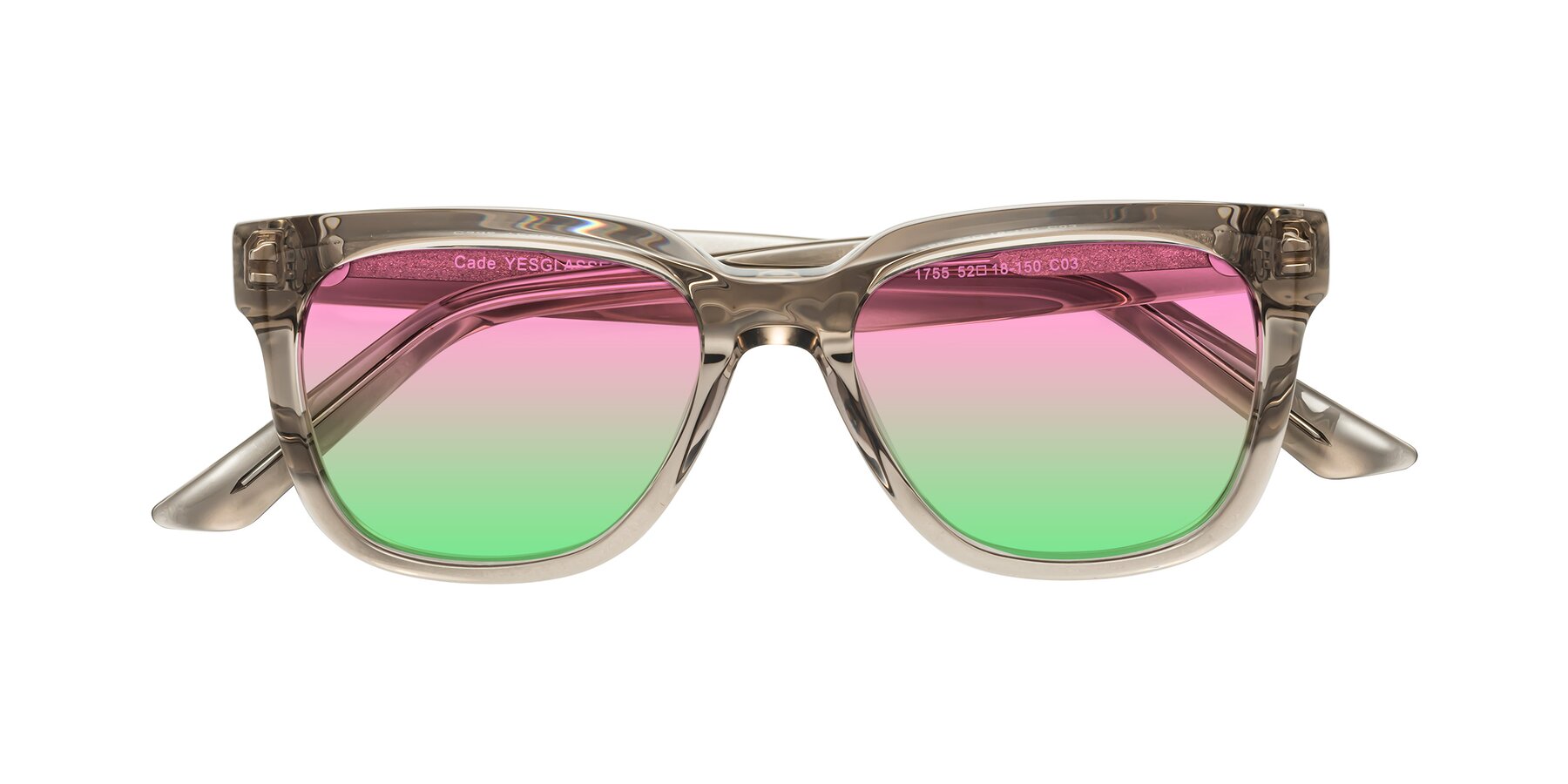 Folded Front of Cade in Champagne with Pink / Green Gradient Lenses