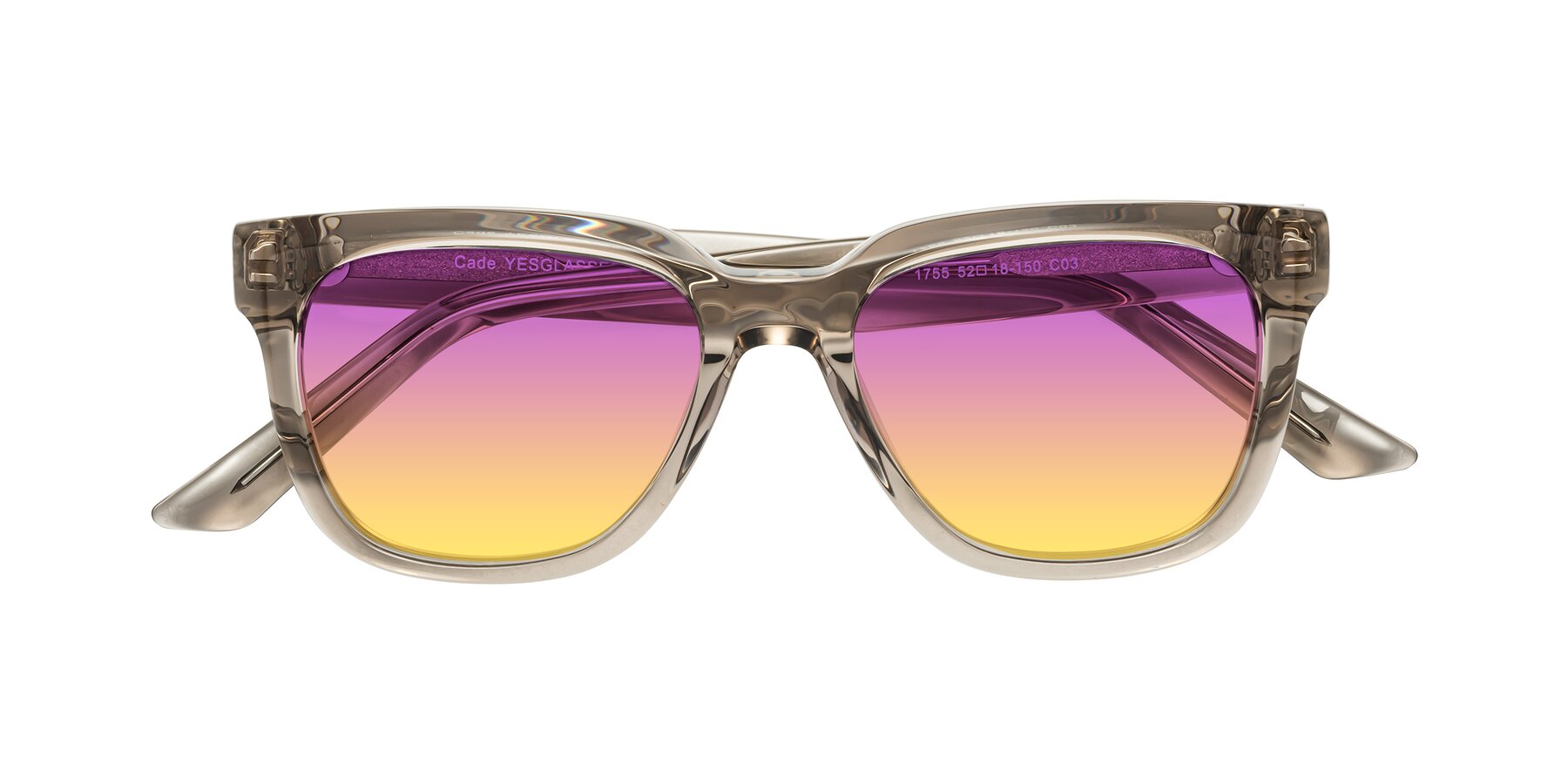 Folded Front of Cade in Champagne with Purple / Yellow Gradient Lenses