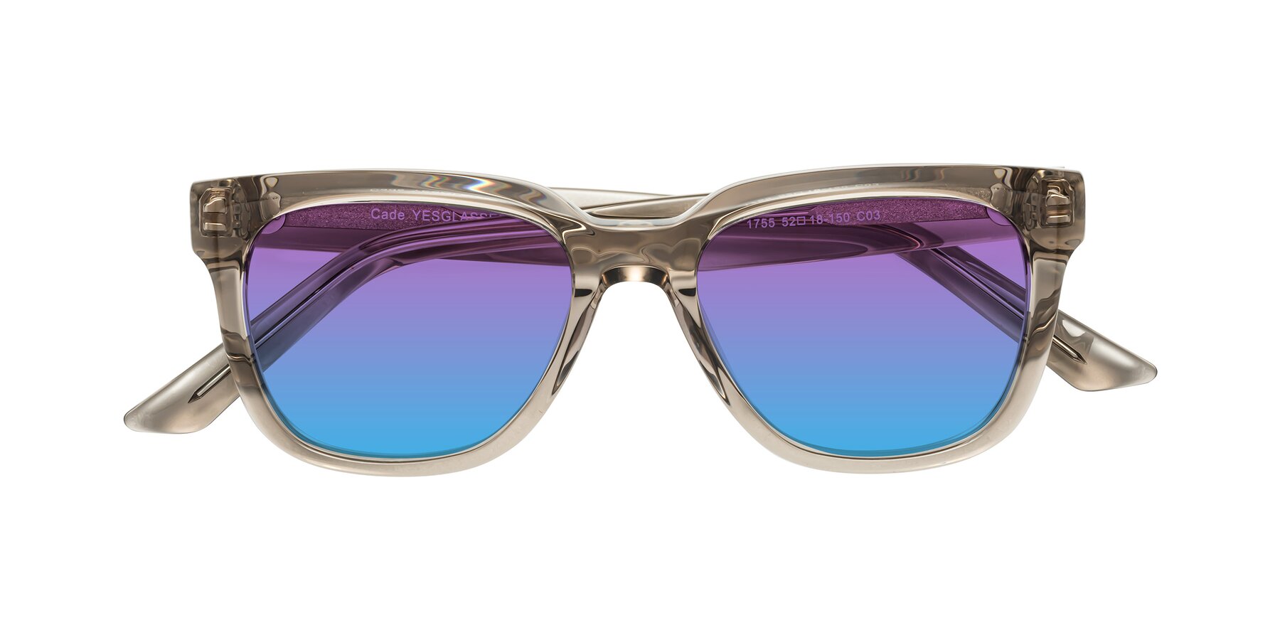 Folded Front of Cade in Champagne with Purple / Blue Gradient Lenses