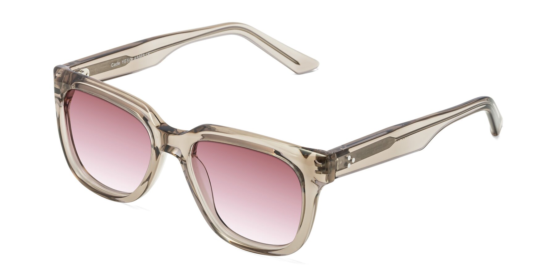 Angle of Cade in Champagne with Garnet Gradient Lenses