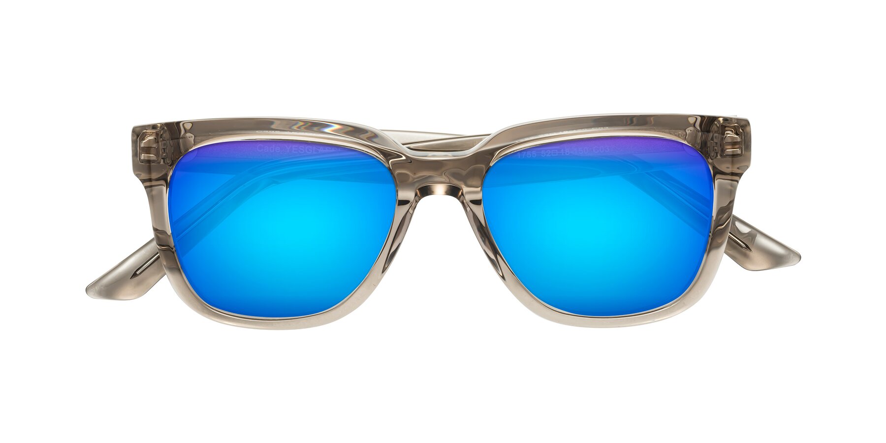 Folded Front of Cade in Champagne with Blue Mirrored Lenses