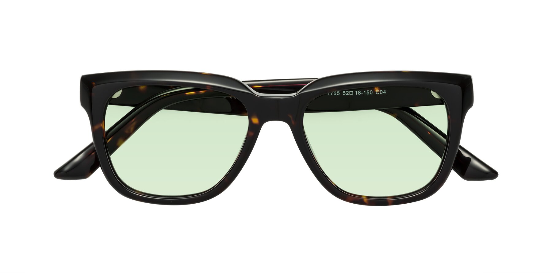 Folded Front of Cade in Tortoise with Light Green Tinted Lenses