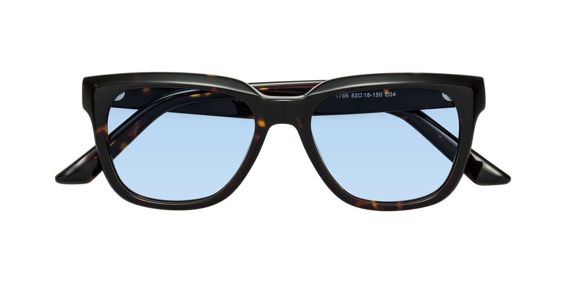 Folded Front of Cade in Tortoise with Light Blue Tinted Lenses