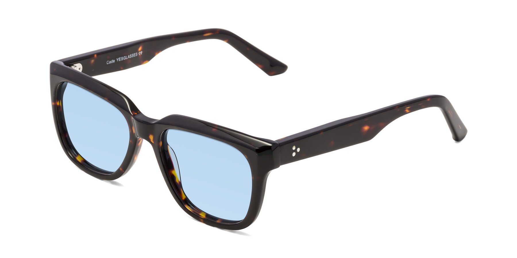 Angle of Cade in Tortoise with Light Blue Tinted Lenses