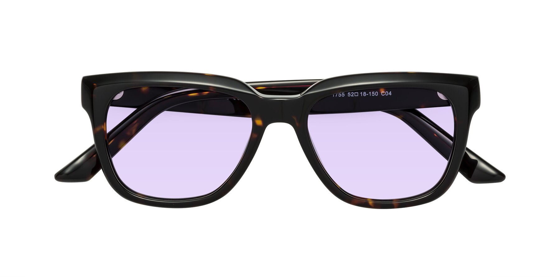 Folded Front of Cade in Tortoise with Light Purple Tinted Lenses