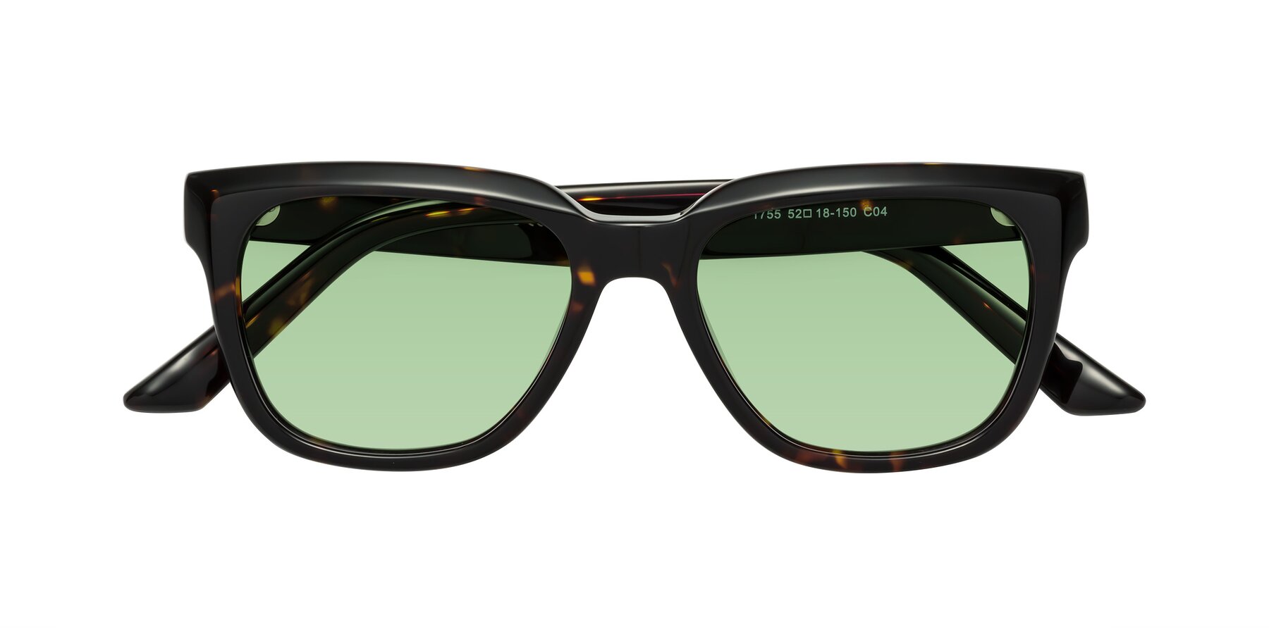 Folded Front of Cade in Tortoise with Medium Green Tinted Lenses