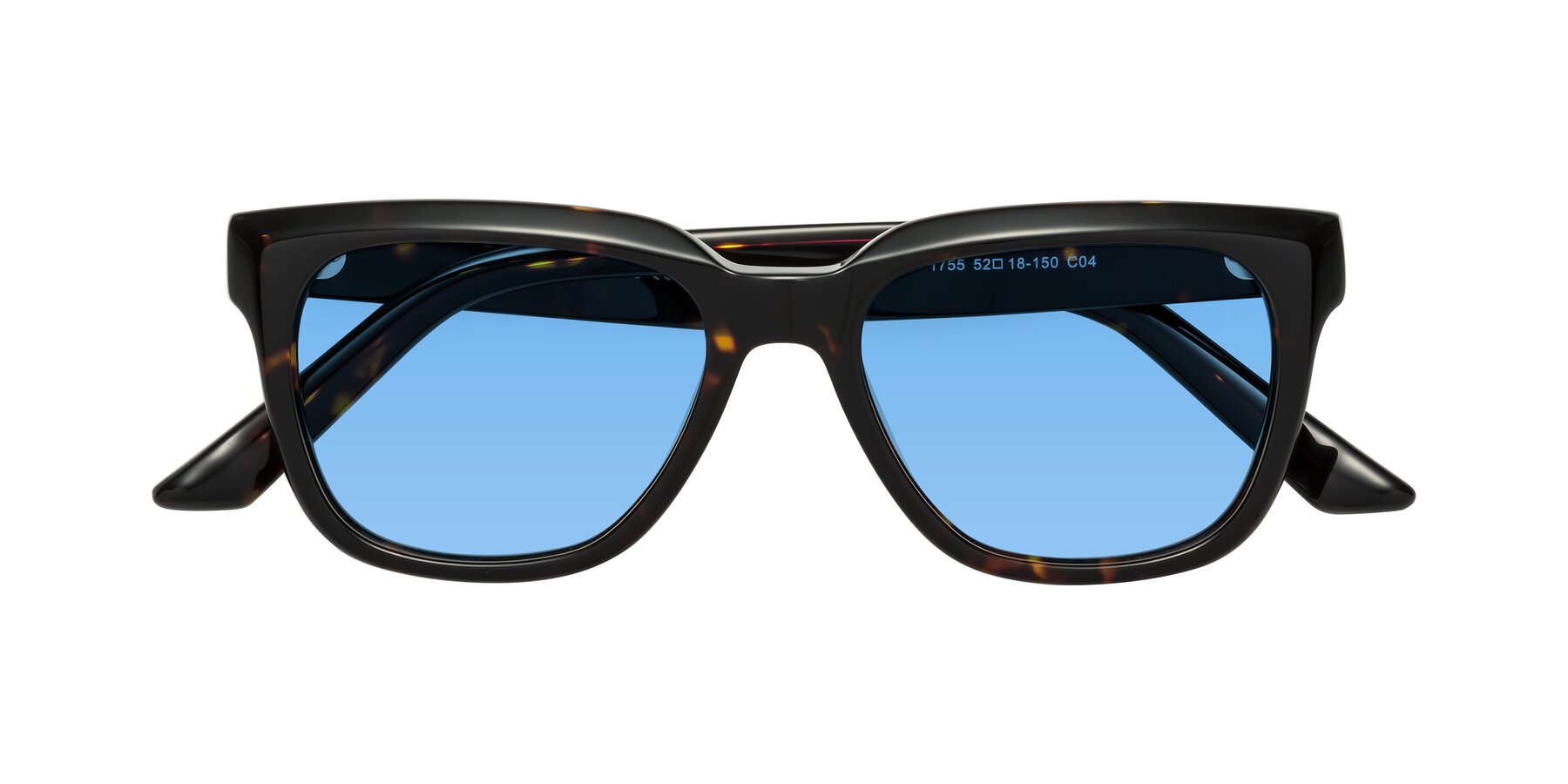 Folded Front of Cade in Tortoise with Medium Blue Tinted Lenses