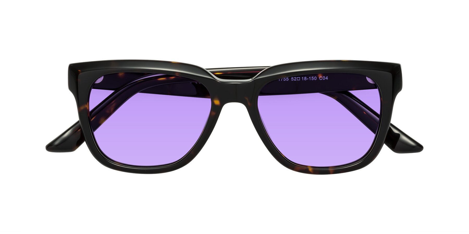 Folded Front of Cade in Tortoise with Medium Purple Tinted Lenses