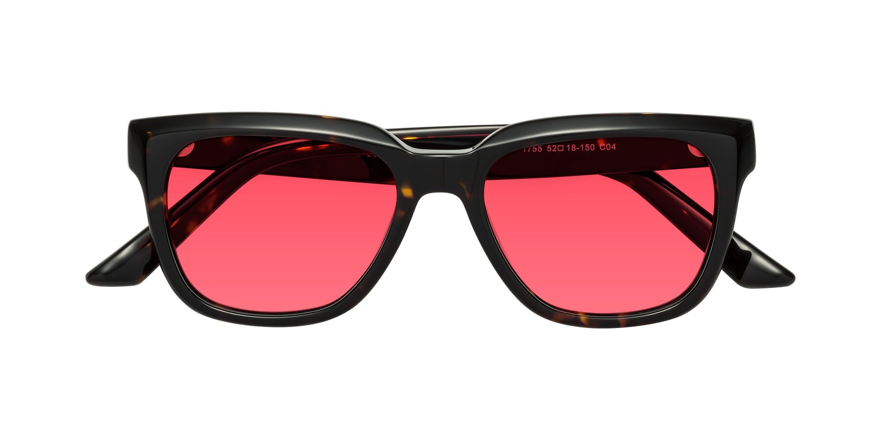 Folded Front of Cade in Tortoise with Red Tinted Lenses