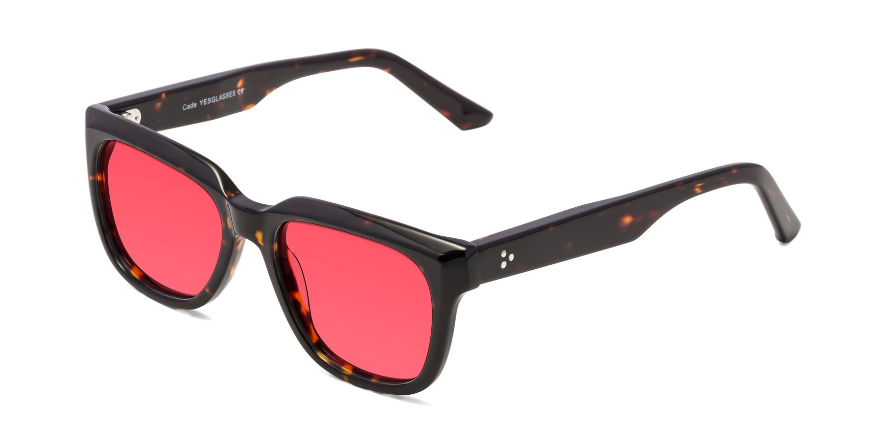 Angle of Cade in Tortoise with Red Tinted Lenses