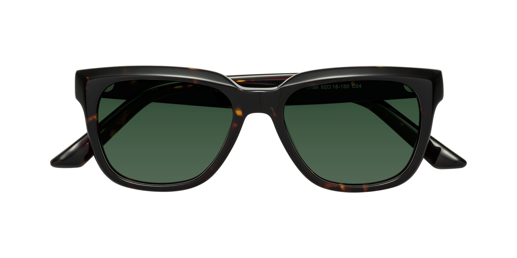 Folded Front of Cade in Tortoise with Green Tinted Lenses